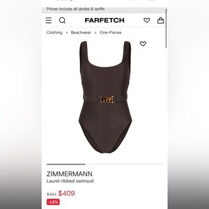 Zimmermann Brown Ribbed One-Piece Swimsuit with Belt